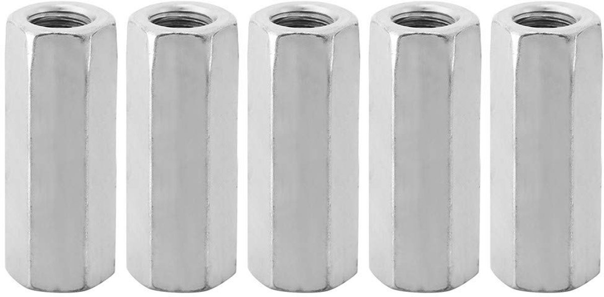 Dailygoods - Zeskantmoeren M12 x 50 van Verzinkt Koolstofstaal, Set van 5