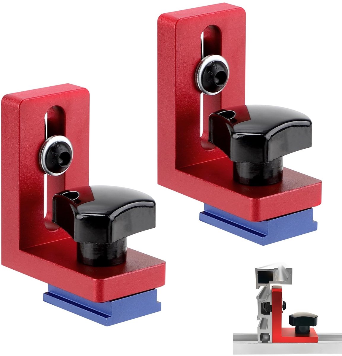Dailygoods - Dailygoody - Mitre Track Stop Block - Houtbewerking - Sterke aluminiumlegering - Rood - T-sleuf Mitre Track Stop - Geschikt voor 30 mm T-rails