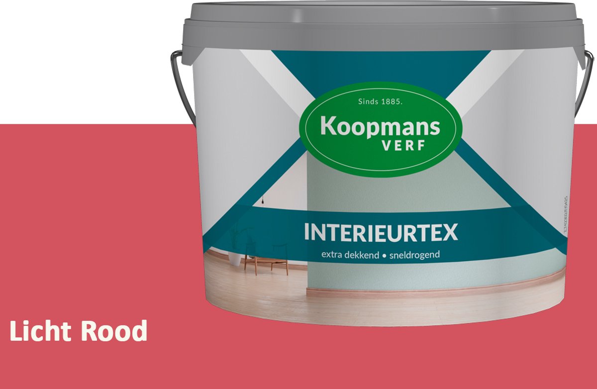 Koopmans Interieurtex Matte Muurverf Binnen – Extra Dekkende Sneldrogende Verf voor Muren en Plafonds – Licht Rood – 5 l