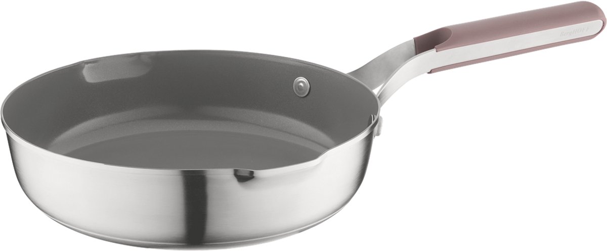 BergHOFF Home Elements Koekenpan Ø 24 cm - PFAS-Vrije Antikleefpan– RVS Braadpan – Keramische Anti-aanbaklaag Bakpan – Geschikt voor Inductie, Gas, Elektrisch en Keramisch – Ovenbestendige Biefstukpan tot 180 °C – Aubergine