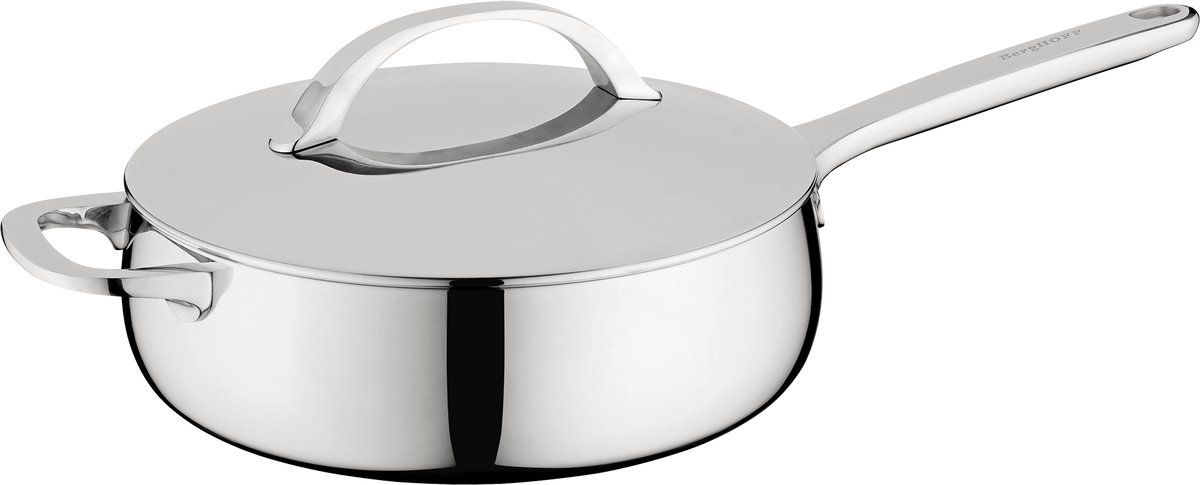 BergHOFF Home Belly Hapjespan 24 cm – PFAS-Vrije Stoofpan met Deksel– RVS Sauteerpan Inductie 24 cm - Geschikt voor Inductie, Gas, Elektrisch en Keramisch – Ovenbestendige Pan - Vaatwasserbestendige Pan – Luxe Hoge Bakpan 3,2 l – Stellar Steel