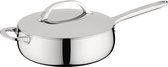 BergHOFF Home Belly Hapjespan 24 cm – PFAS-Vrije Stoofpan met Deksel– RVS Sauteerpan Inductie 24 cm - Geschikt voor Inductie, Gas, Elektrisch en Keramisch – Ovenbestendige Pan - Vaatwasserbestendige Pan – Luxe Hoge Bakpan 3,2 l – Stellar Steel