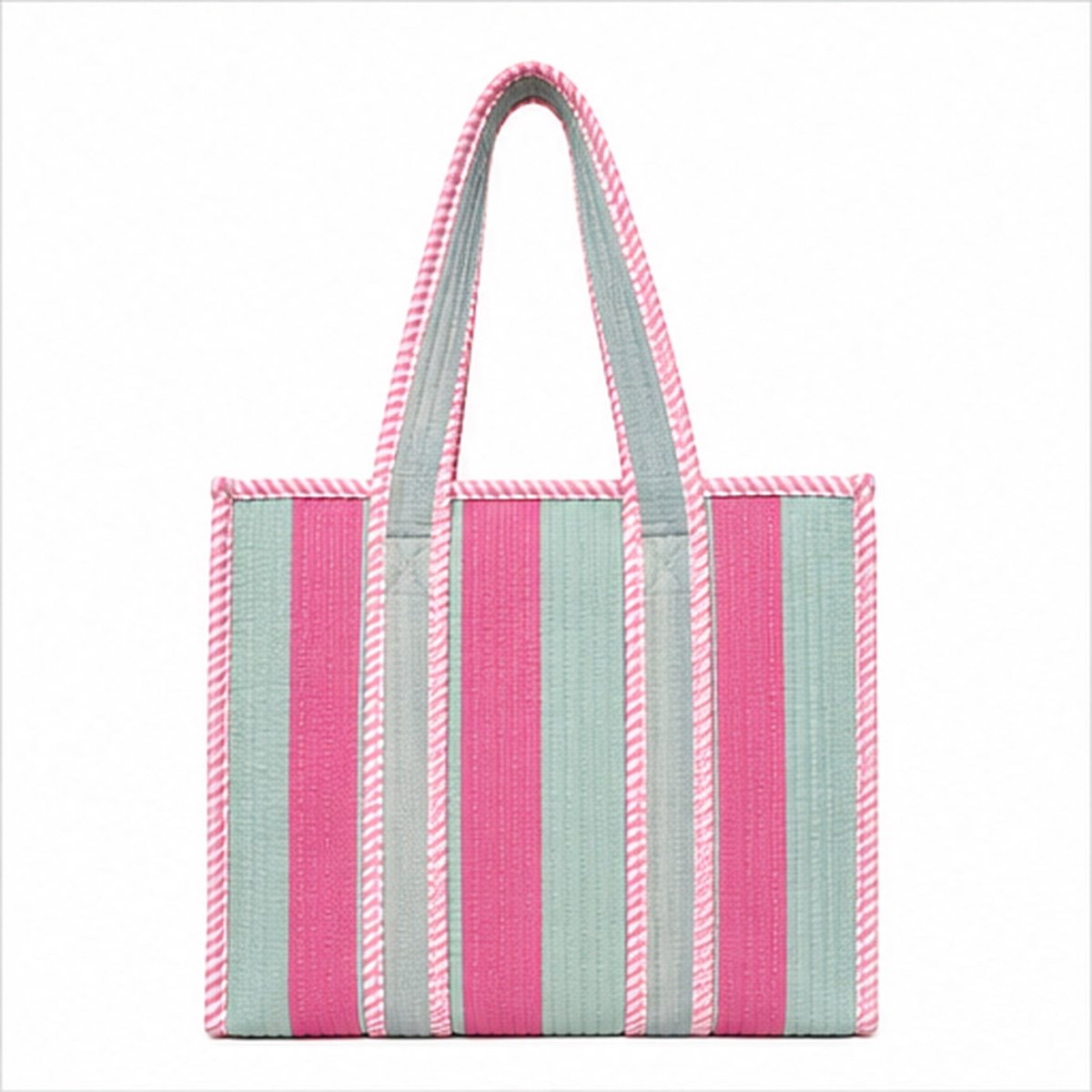 HS Stoffen Tas - Meerdere Prints - Pink Teal Striped - Maat One Size