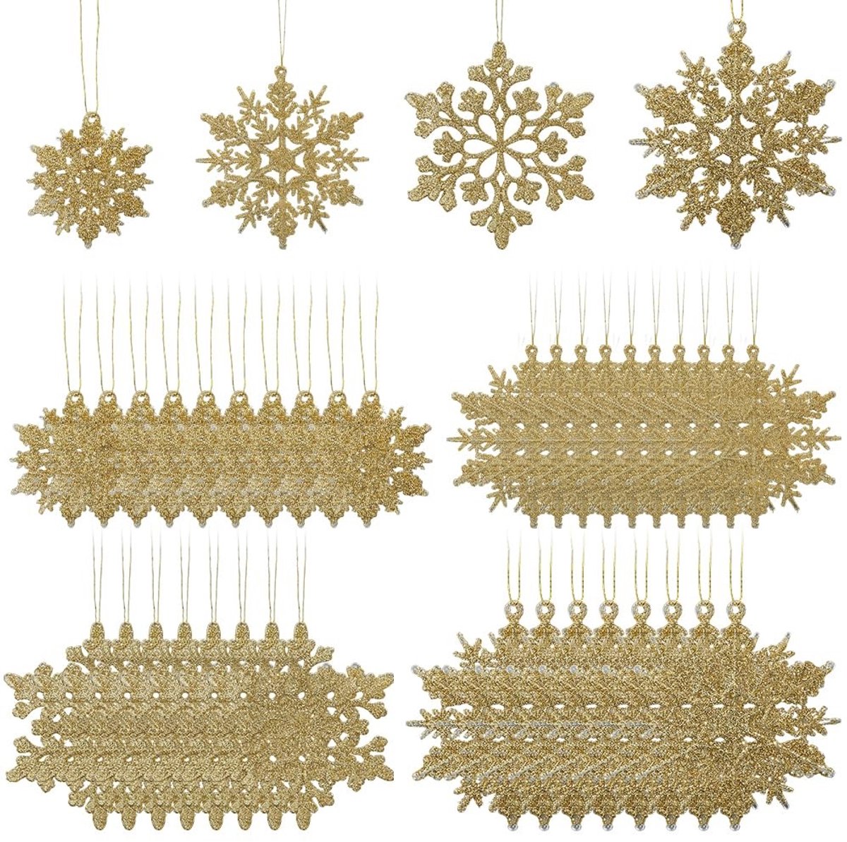 Dailygoods - 36 Stuks Gouden Sneeuwvlok Ornamenten voor Kerstdecoratie