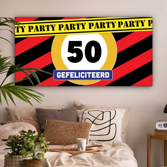 Tableau sur toile 160x80 cm - Décoration murale Anniversaire - Décoration 50 ans - Panneau de signalisation - Décoration murale salon - Décoration chambre - Accessoires chambre - Peintures