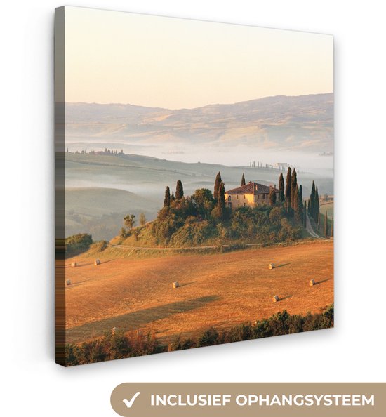 Canvas schilderij 90x90 cm - Wanddecoratie Toscane - Landschap - Italië - Muurdecoratie woonkamer - Slaapkamer decoratie - Kamer accessoires - Schilderijen op canvas