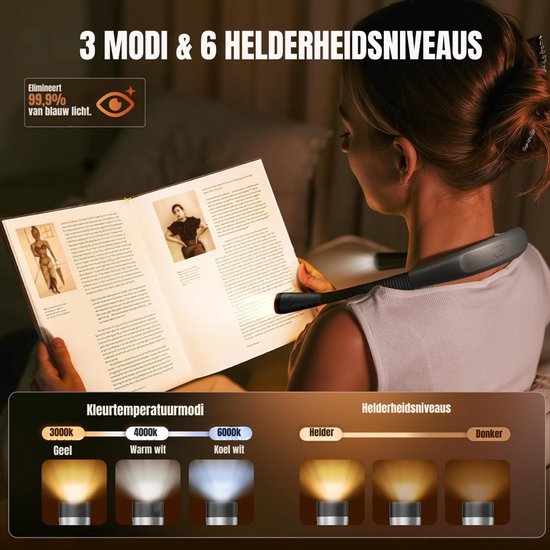 TIM® Neklamp - Nekleeslamp - Leeslamp - Buigbare Armen - Oplaadbaar- Grijs- 26cm x 19cm x 3cm; 130 g van tim — afbeelding 3