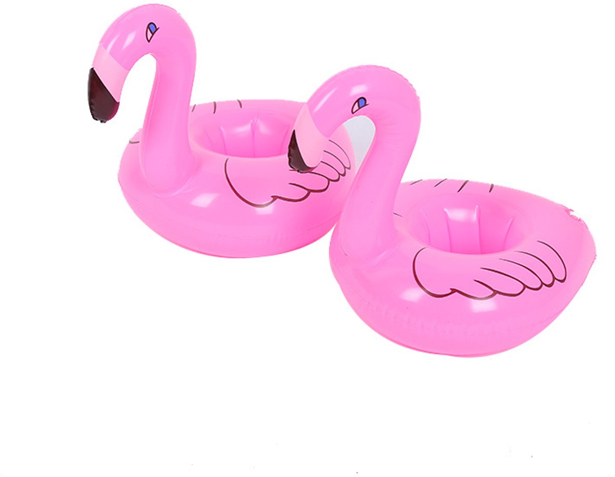 2 Opblaasbare Flamingo Bekerhouders - Bekerhouder zwembad - Onderzetters - Roze - PVC