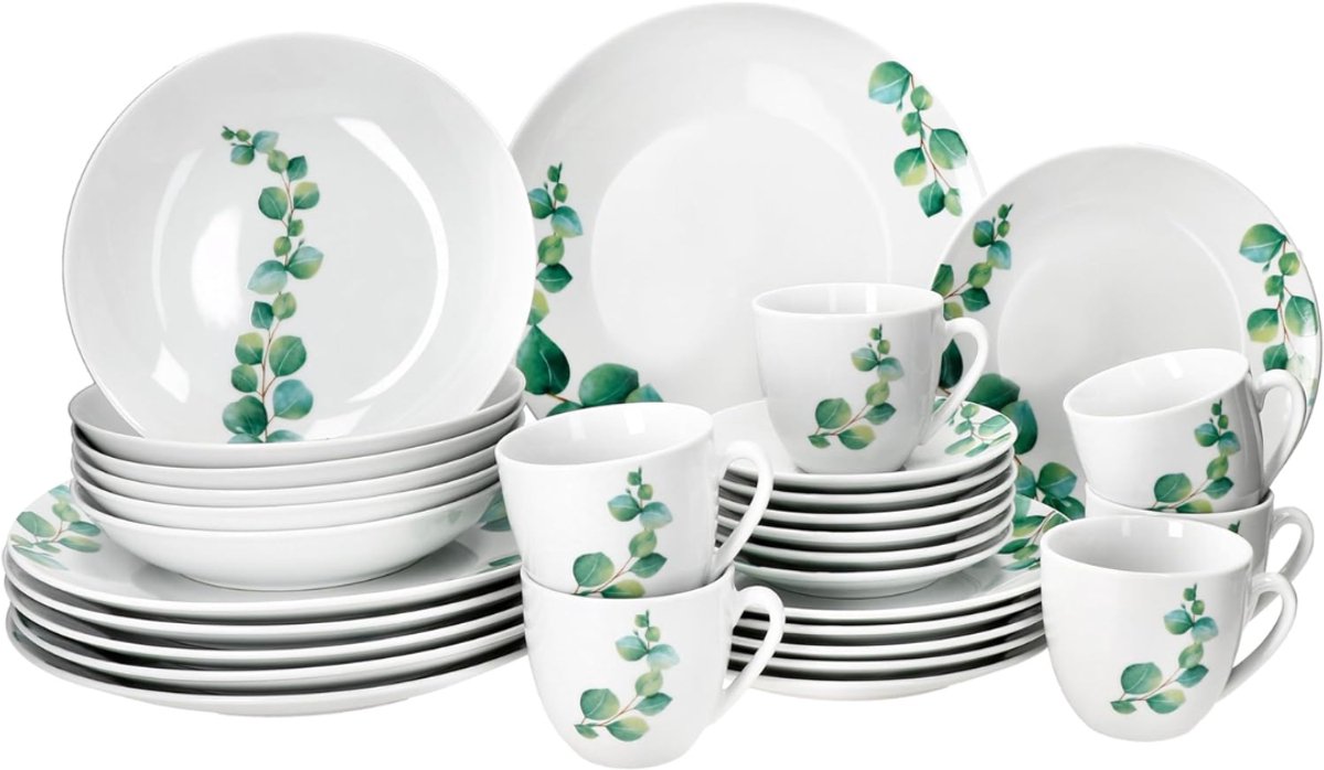 TIM® Serviesset 30 Delig - 6 Persoons - Compleet Servies - Wit - 26cm x 26cm x 4cm