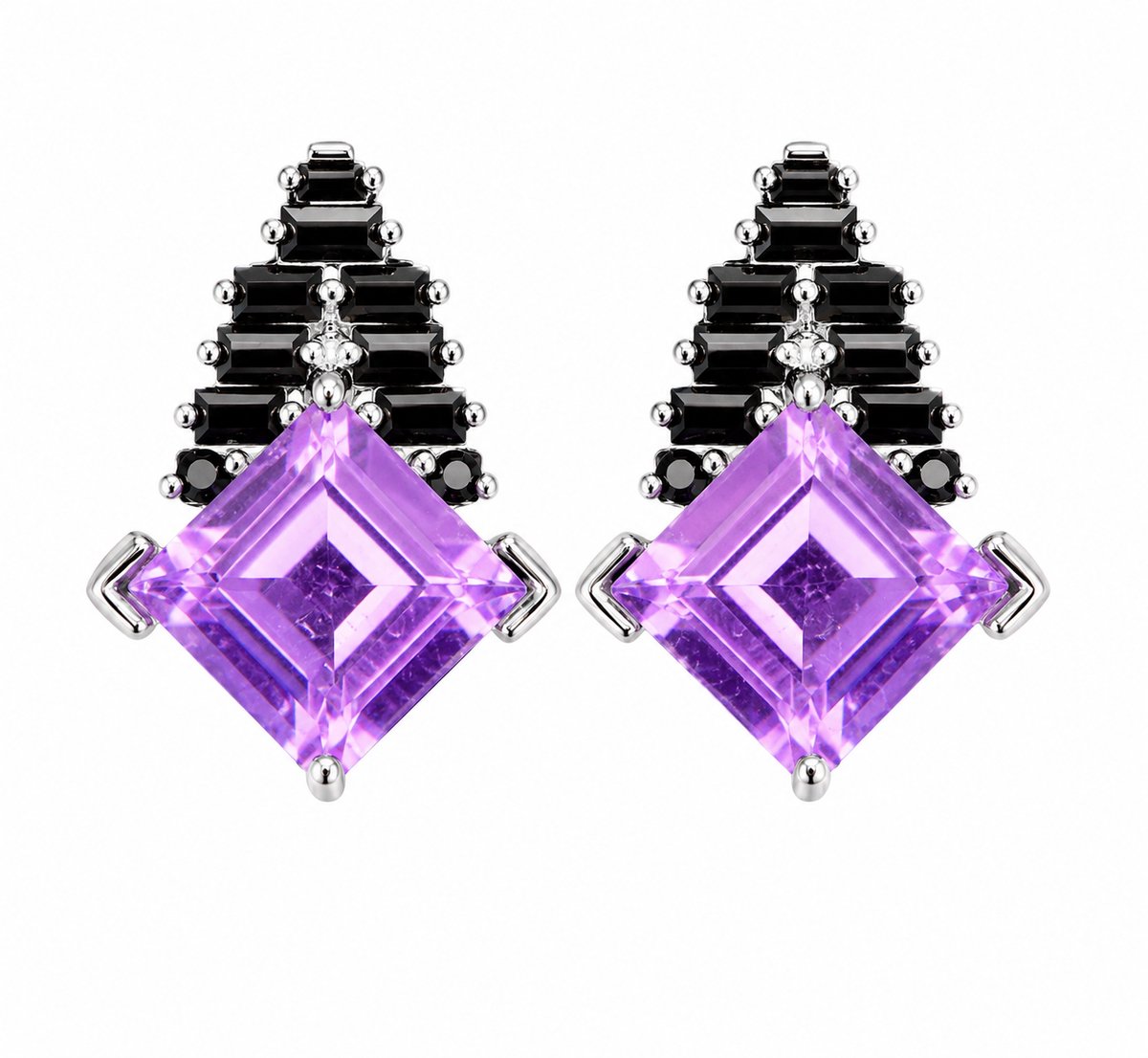 Luxe Amethist & Spinel Oorbellen 925 Sterling Zilver Rhodium Plated – Paarse Edelsteen Ear Studs Dames – Exclusieve Statement Oorknoppen