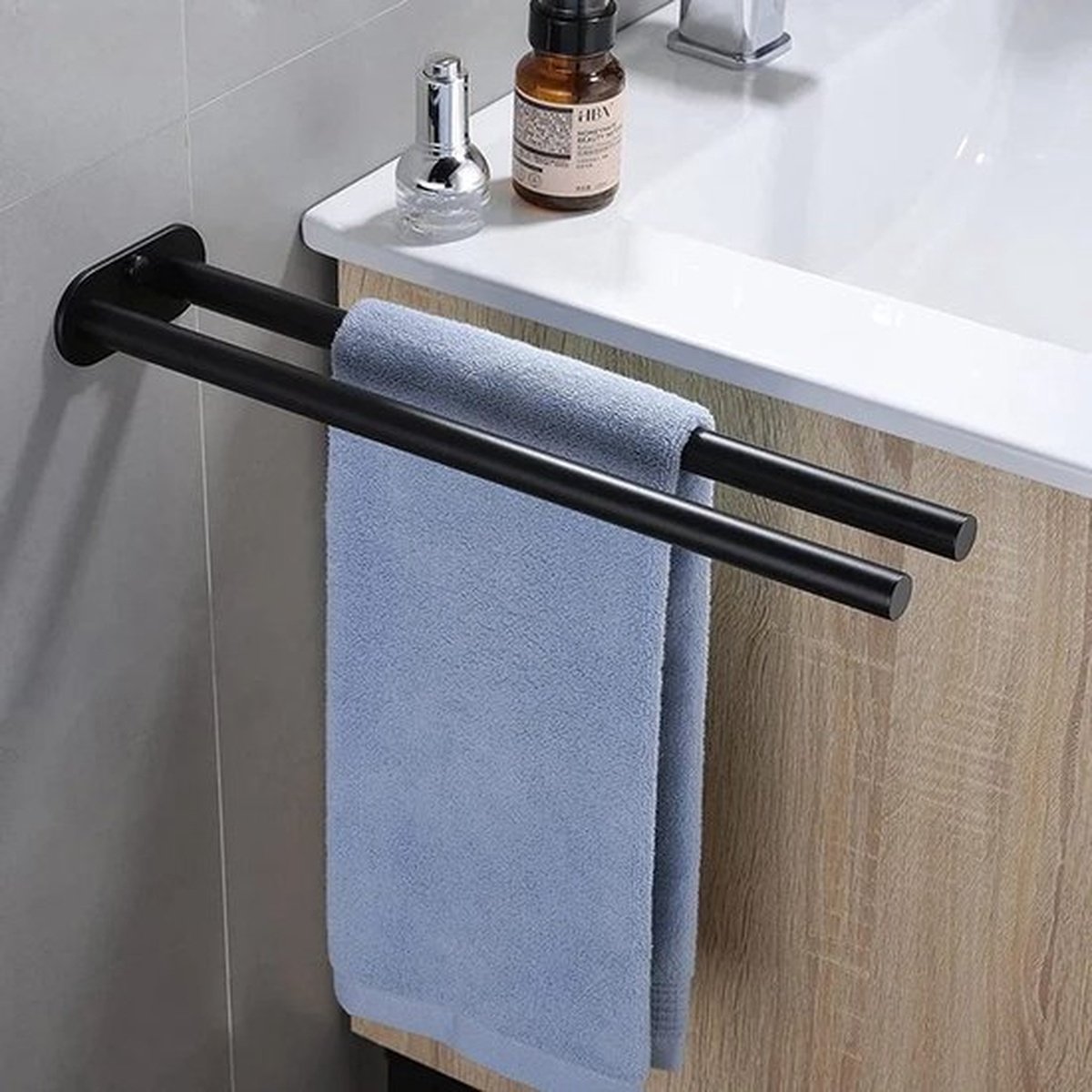 Dubbelarmig Handdoekenrek, Badkamerhanddoekenrek, Wandmontage, Geborsteld Roestvrij Staal, 40 cm (Zwart)