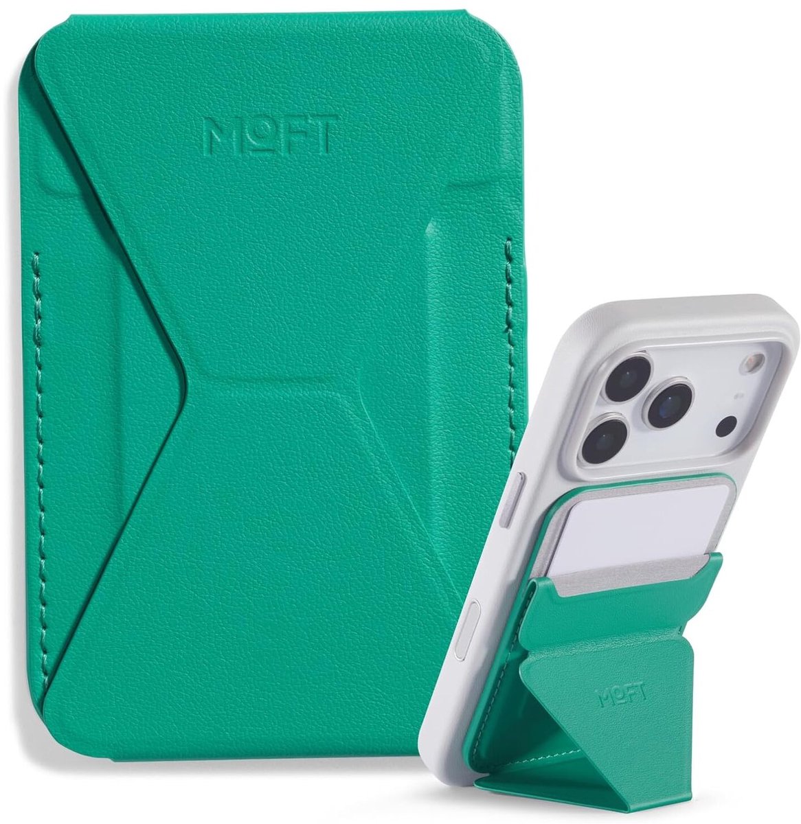 MOFT Snap-On Magnetische Kaarthouder - Wallet Compatibel met MagSafe - Pasjeshouder met Standaard - MOVAS Vegan Leer - Portemonnee 2 Pasjes - Groen
