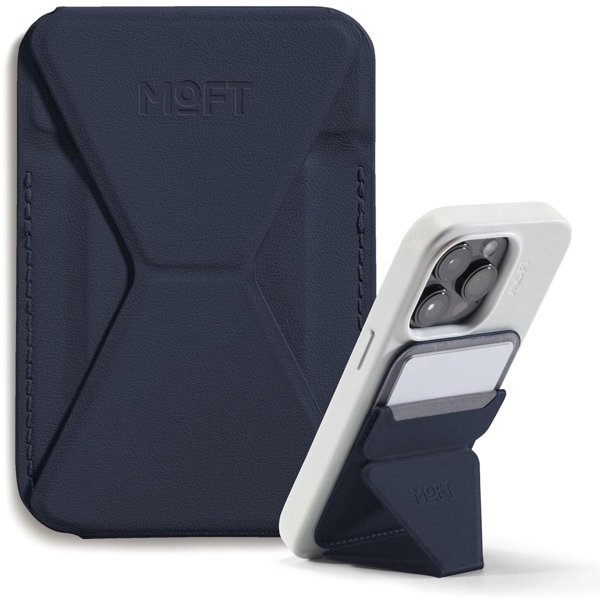 MOFT Snap-On Magnetische Kaarthouder - Wallet Compatibel met MagSafe - Pasjeshouder met Standaard - MOVAS Vegan Leer - Portemonnee 2 Pasjes - Navy
