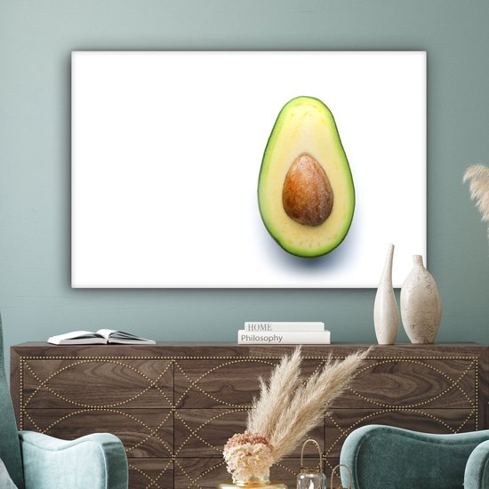Canvas schilderij 150x100 cm - Wanddecoratie Gesneden avocado met pit - Muurdecoratie woonkamer - Slaapkamer decoratie - Kamer accessoires - Schilderijen op canvas