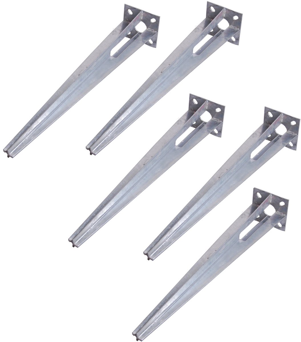 5x grondinrijhuls voor Ø 40 mm grondinrijhuls 50 cm lengte afrasteringspaal verzinkt bevestiging 100x100 mm