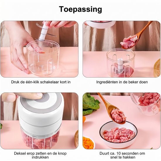 Food Processor - Hakmolen elektrisch - Vaatwasbestendig - USB oplaadbaar - Mini Portable Chopper - Blender - Keukenmachine - Krachtig - 100ML - Draadloos - Babyvoeding blender — afbeelding 3