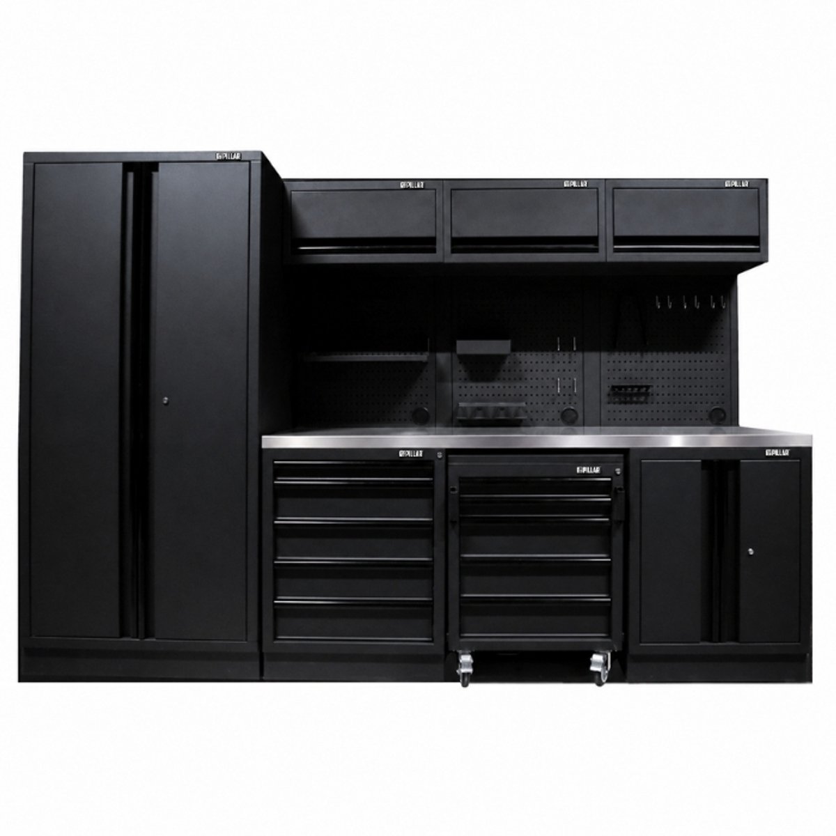 Pillar Werkplaatsinrichting Modulair – RVS werkblad – diepte 61,5 cm – Midnight Black design