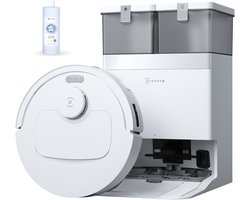 ECOVACS DEEBOT T30e OMNI Robotstofzuiger met dweilfunctie- 25.000 Pa- OZMO Turbo 2.0 dweilen- ZeroTangle 3.0 anti-klit-Triple-V-hoofdborstel- Omni-station-Wit–1000ml Schoonmaakmiddel
