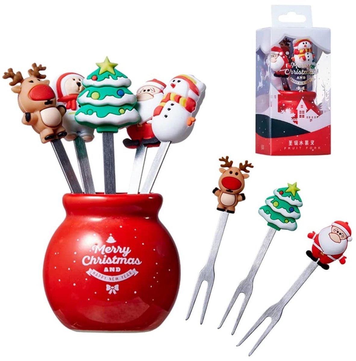 Dailygoods - Roestvrijstalen Kerstfruitvork met Siliconen Handvat voor Kinderen