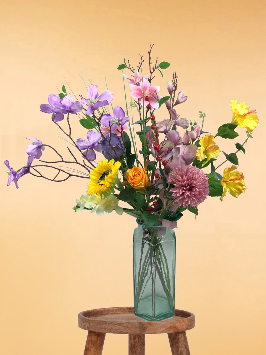 The Bloomistic® – Zijden Boeket – 70-80 cm hoog – Kunstbloemen – 17 stelen – moederdag – nepbloemen – housewarming cadeau – decoratie – decoratie woonkamer