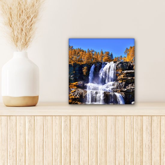 Toile Peinture Cascade - Norvège - Nature - 20x20 cm - Décoration murale