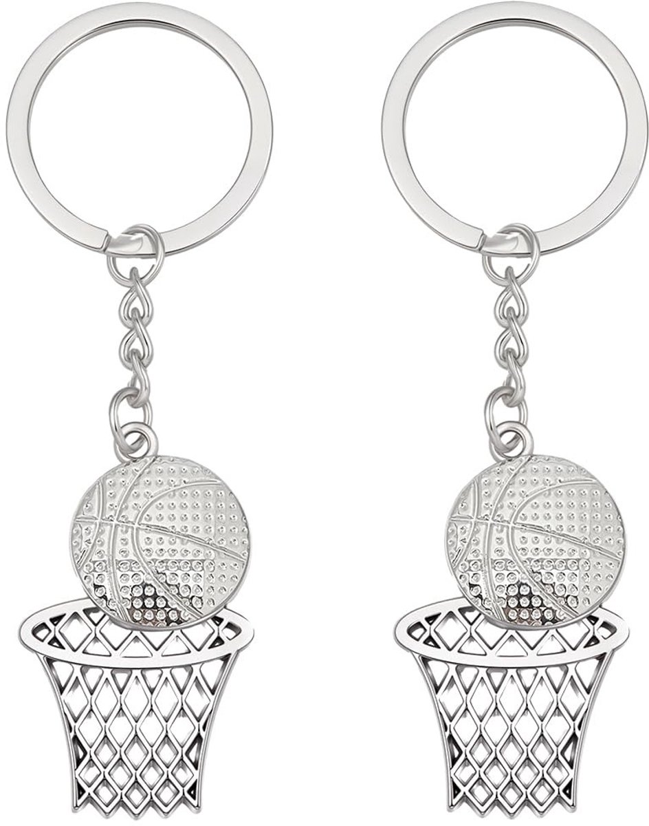 Dailygoods - 2 Verzilverd Metalen Sleutelhangers in Basketbal Thema