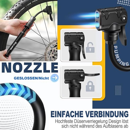 FloraGrace Minipompen - Draagbare Fietspomp - Fiets Luchtpomp - Universele Mini Pomp - Lichtgewicht Fietspomp - Aluminiumlegering - Zwart — afbeelding 2