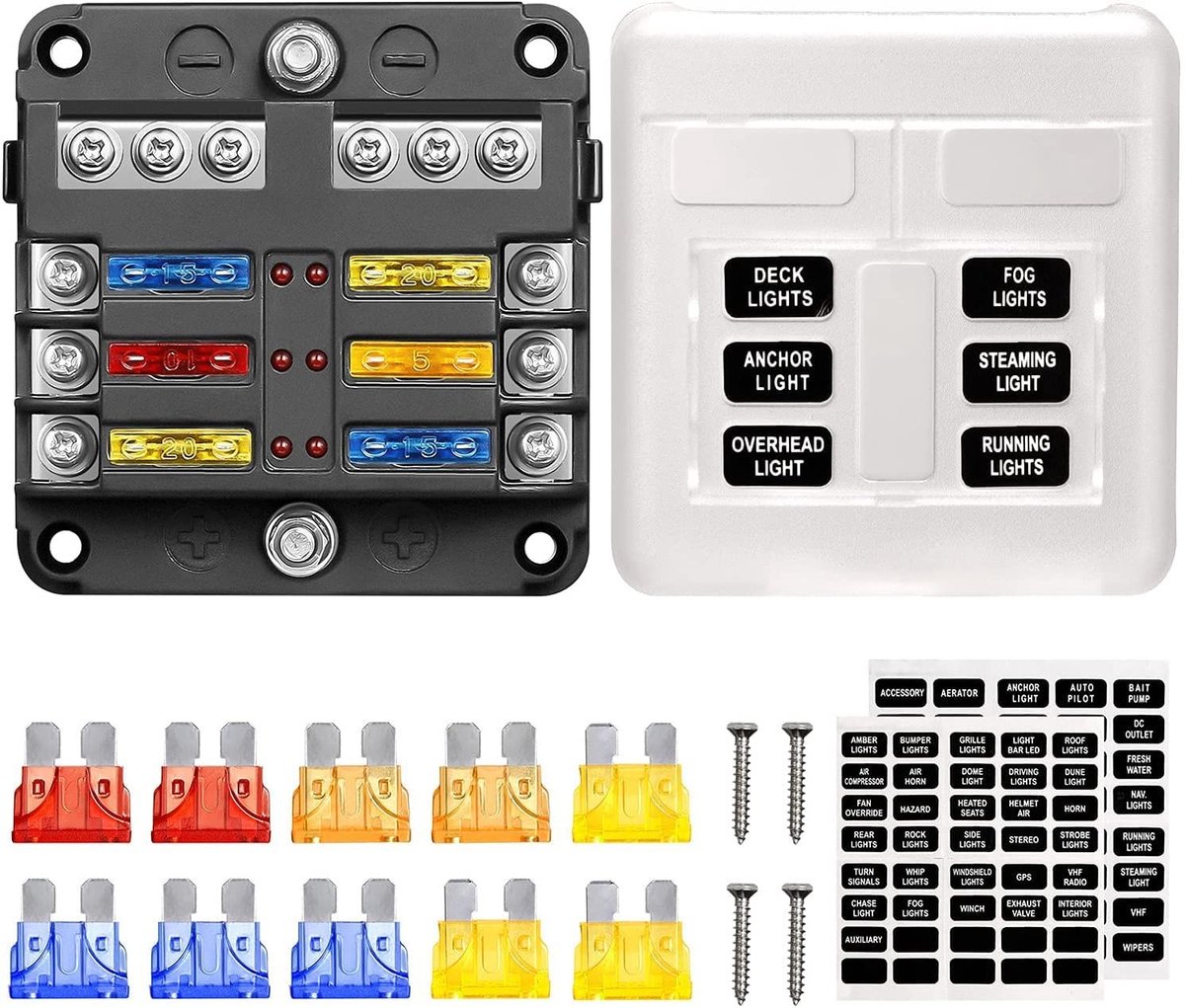 Dailygoods - Dailygoody - Waterdichte Fuse Box - 6-Voudige met LED Indicator - Voor Auto en Boot - Bescherming tegen water - Elektrische aansluitingen - Geschikt v