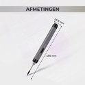 Afmetingen van de grijze soldeerbout: lengte 190 mm, diameter 16.5 mm.