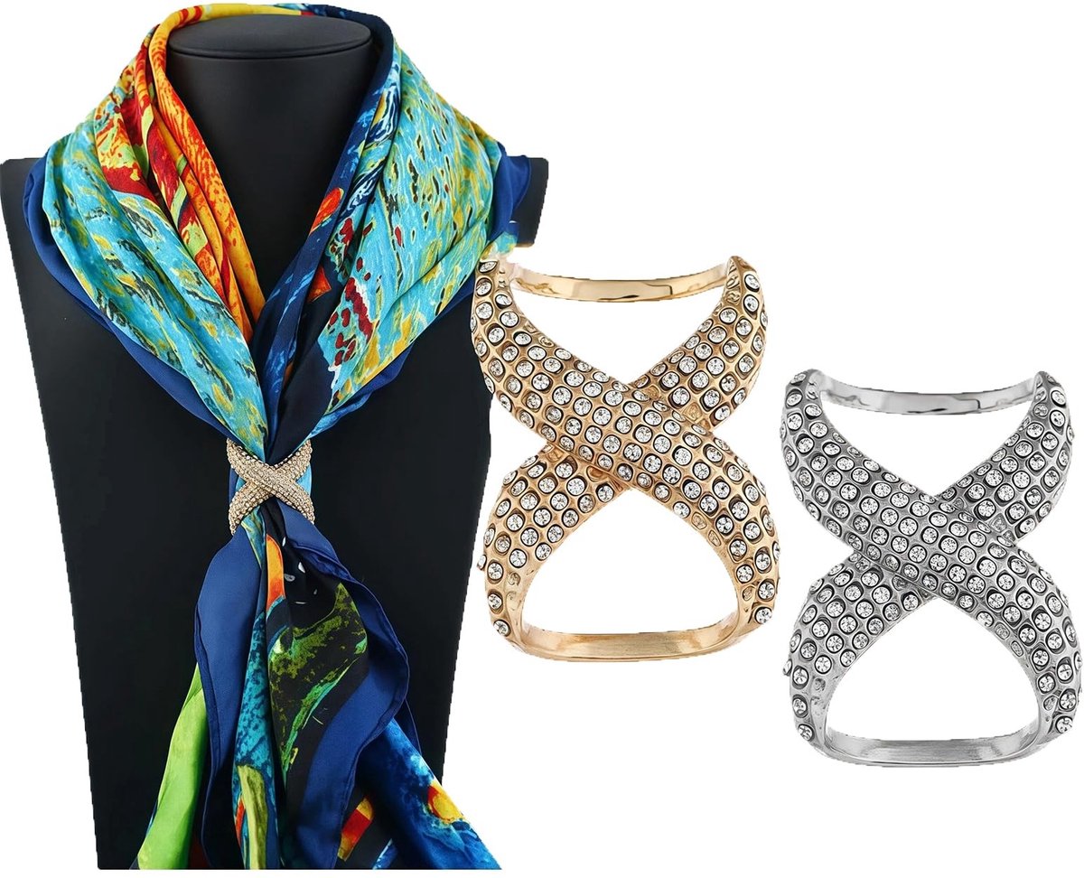 Dailygoody - Sjaal Clips - Strass Sjaal Ringen - Stijlvol en elegant - Goud + Zilver - Mode Accessoires - Perfect voor elke sjaal - 2 stuks