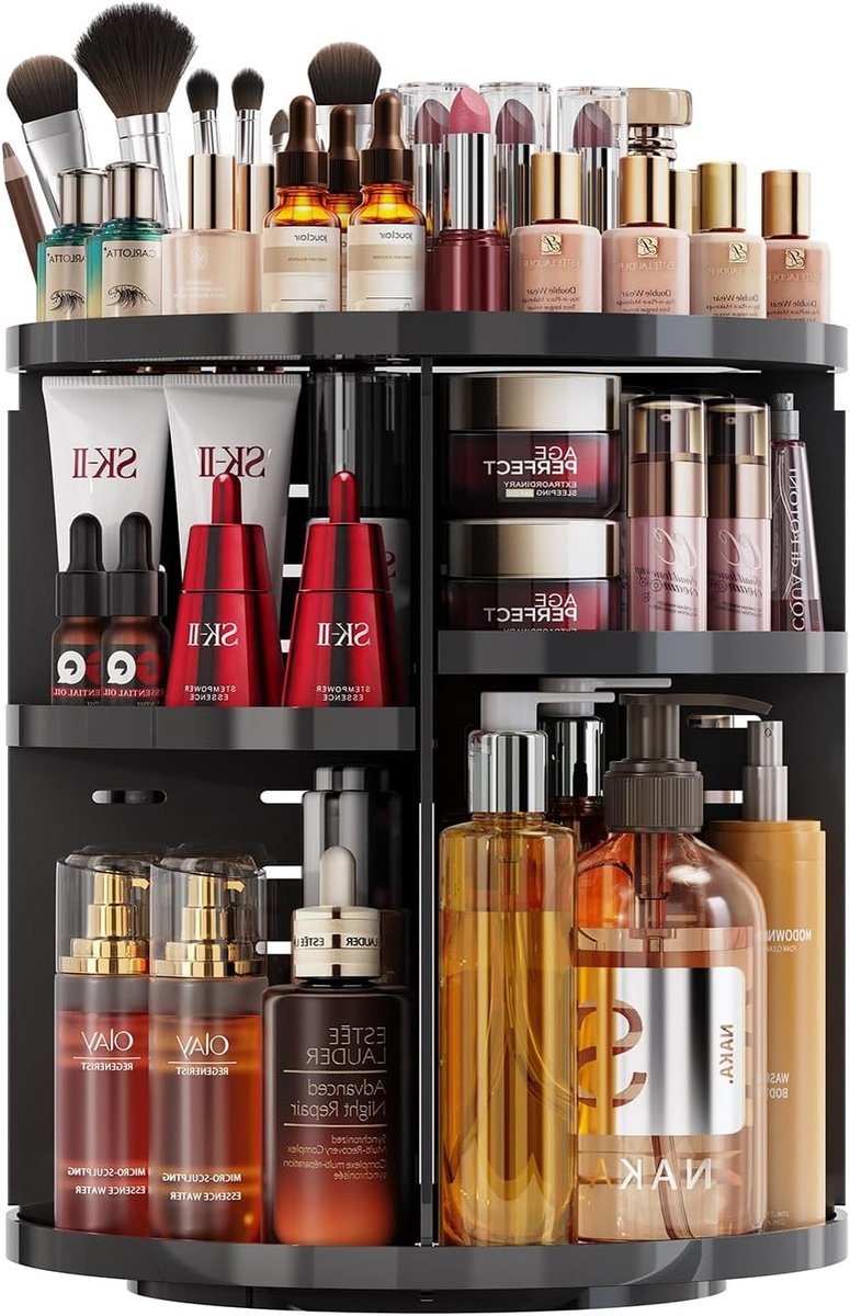 Make-up Organizer met 9 Verstelbare Niveaus en 360° Rotatie voor Dresser of Make-up Tafel, Zwart