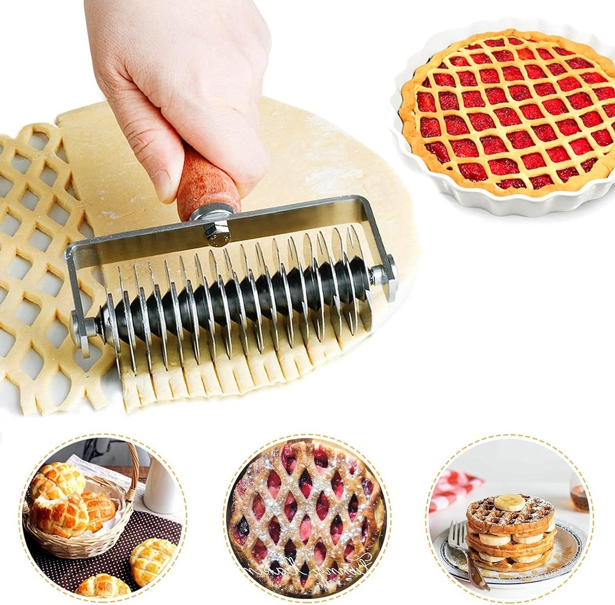 RVS Deeg Snijroller voor Bakken, Perfect voor Koekjes, Taarten en Pizza met Houten Handvat, Efficiënt Bakgereedschap voor Thuisgebruik