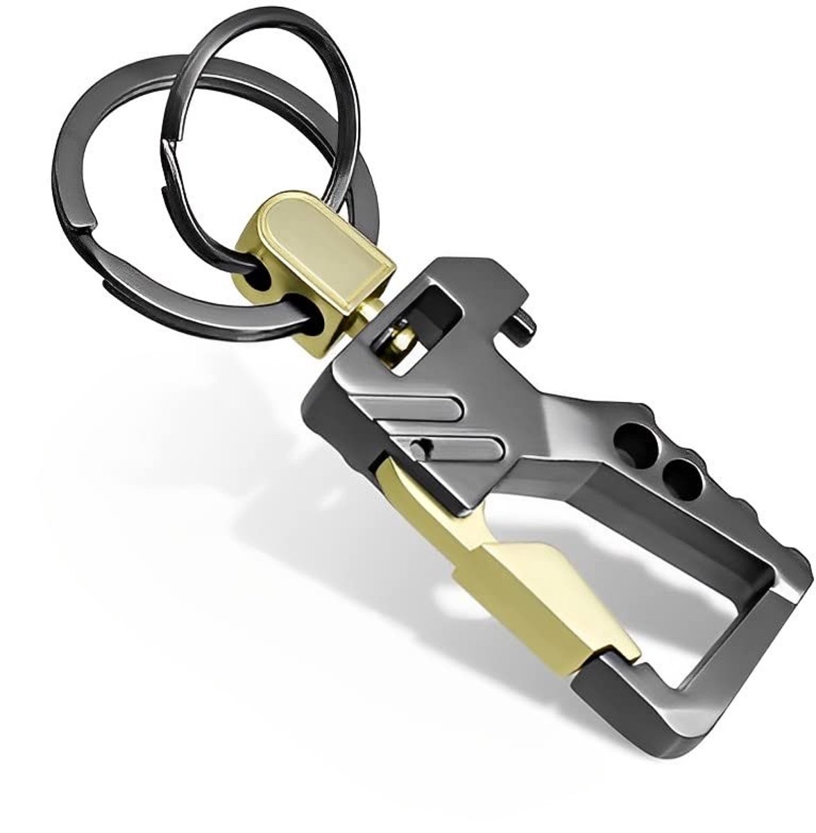 Dailygoods - Dailygoody - Autokarabijnhaak - Sleutelhanger met flesopener - Gun Grey - Metalen sleutelhanger - Praktisch en stijlvol - Geschikt voor heren