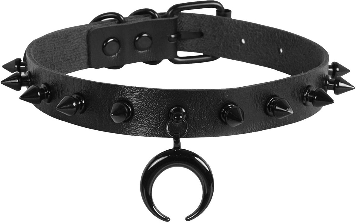 Dailygoods - Dailygoody - Punk Choker - Gothic Spiked Klinknagels - Uniek Ontwerp - Zwart - Kunstleer - Voor Vrouwen en Mannen - 15.3 inches
