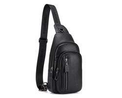 Gogetta® Leren Crossbody Tas Heren – Zwarte Sling Bag van Echt Leer – Compacte Schoudertas voor Mannen