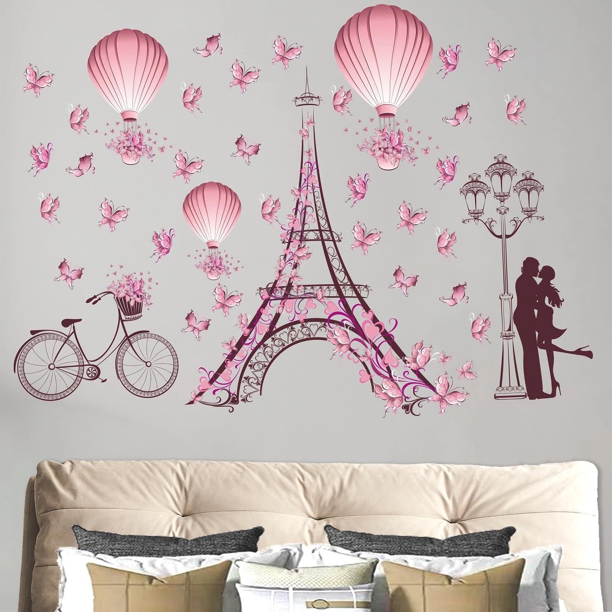 Dailygoods - Dailygoody - Romantische Parijs Muursticker - Rode Hart Stickers - Perfect voor Slaapkamers - XL Formaat - Romantisch Decor - Voor Valentijnsdag - Ges...