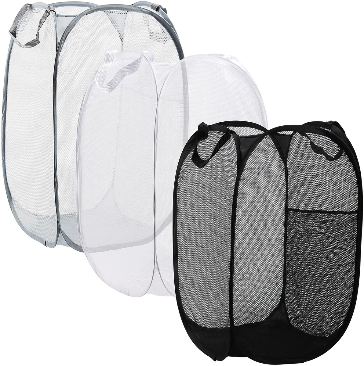 Dailygoods - Dailygoody - Pop-upwasmanden - Opvouwbare wasmand - Handgrepen - Kledingopslag - Set van 3 - Geschikt voor slaapkamers en reizen