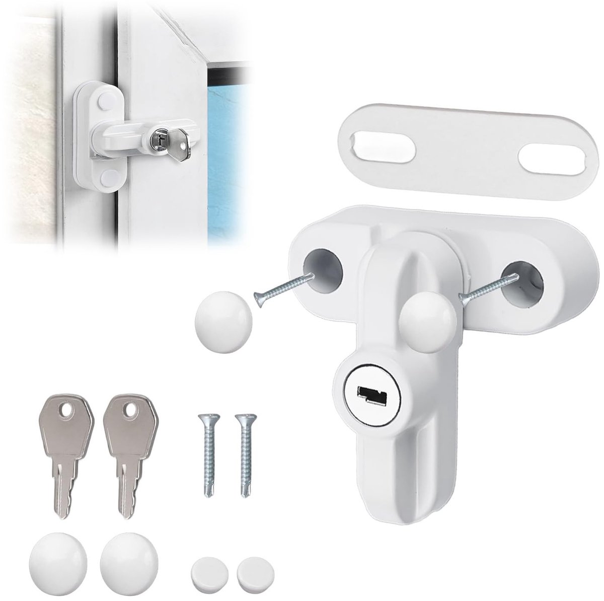 Dailygoods - Dailygoody - Sleutelslot - Externe Raamvergrendeling - Antidiefstal - Wit - Aluminium Venster - Veiligheidsslot - Geschikt voor Ramen - T-vormig model
