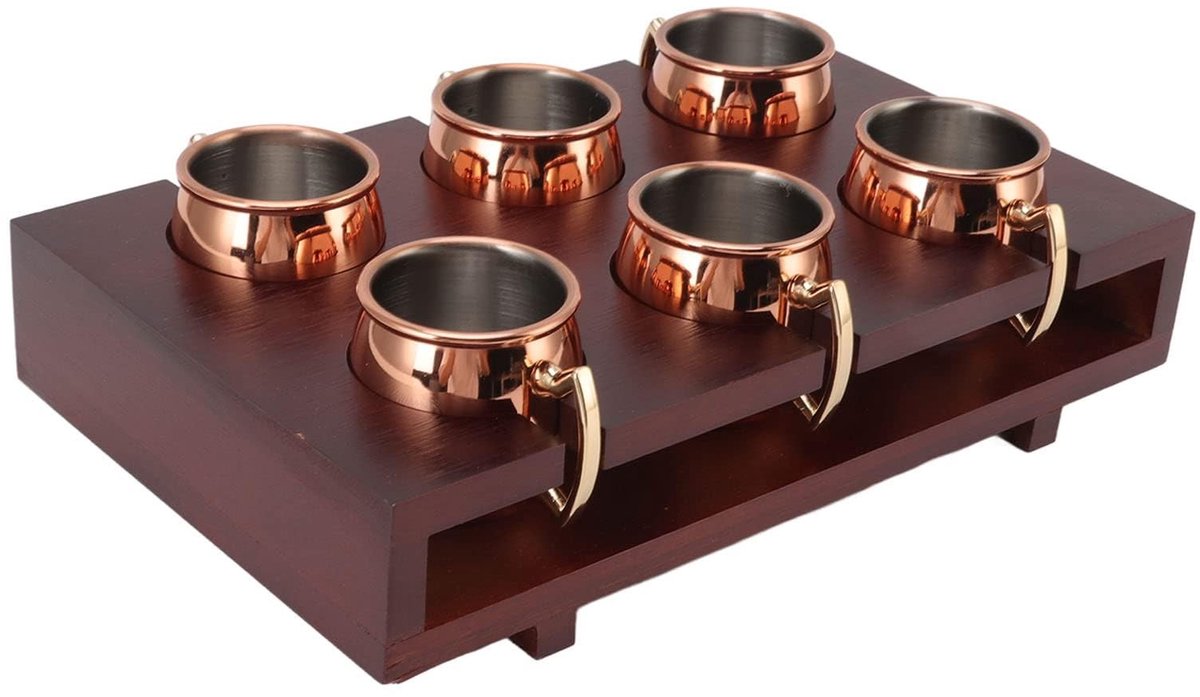 Dailygoods - Dailygoody - Mule Mugs Set - Mini Cocktail Mugs - Glanzend Design - 2oz - Perfect voor Feesten - Inclusief Houten Plank