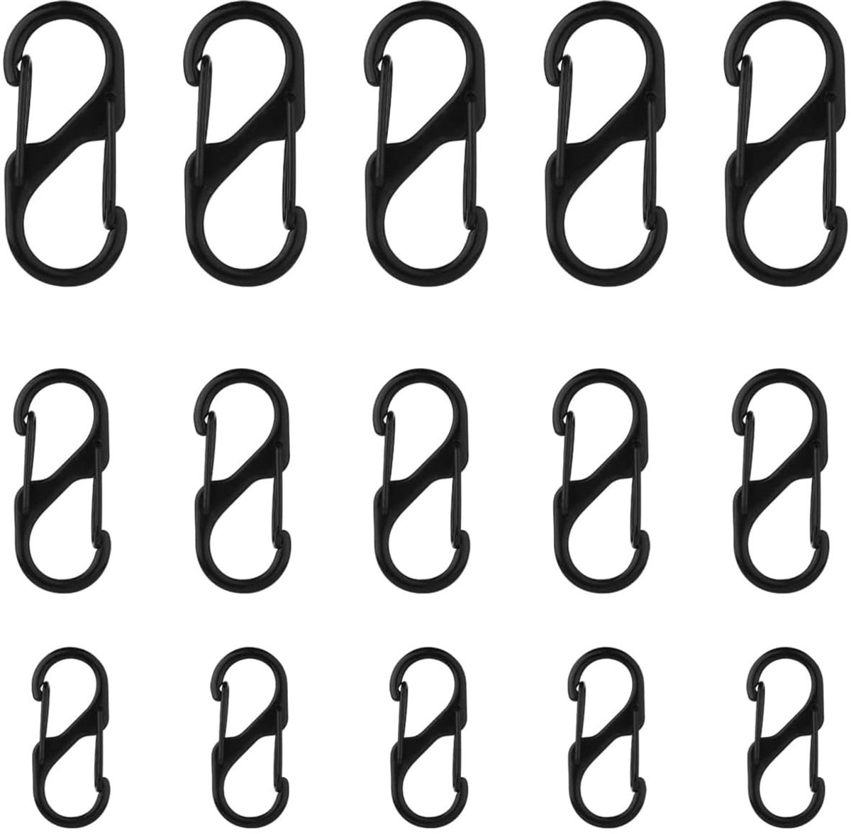 Dailygoods - Dailygoody - Karabijnhaak - Sleutelhanger - Lichtgewicht en klein - Rits clip - Diefstal afschrikmiddel - Handig voor outdoor activiteiten - 15 stuks