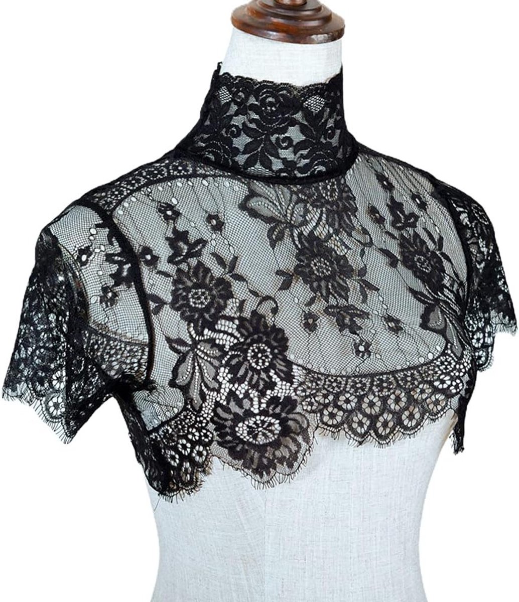 Verwijderbare nekkraag met bloemenkant, sexy look, perfect voor casual outfits en feestelijke gelegenheden, maat M