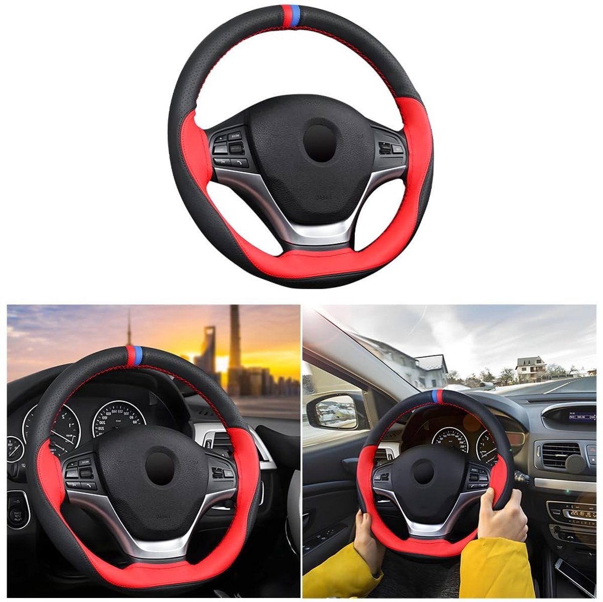 Dailygoods - Dailygoody - Autostuurhoes - Microvezel Lederen Stuurhoes - Rood - Antislip - Universeel 38 cm - Ademend - Geschikt voor Auto - Sportief