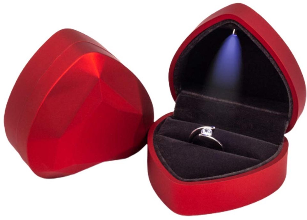Dailygoody - Hartvormige Ring Geschenkdoos - LED-licht - Luxe fluwelen sieradendoos - Rood - Perfect voor verloving - Elegant en stijlvol