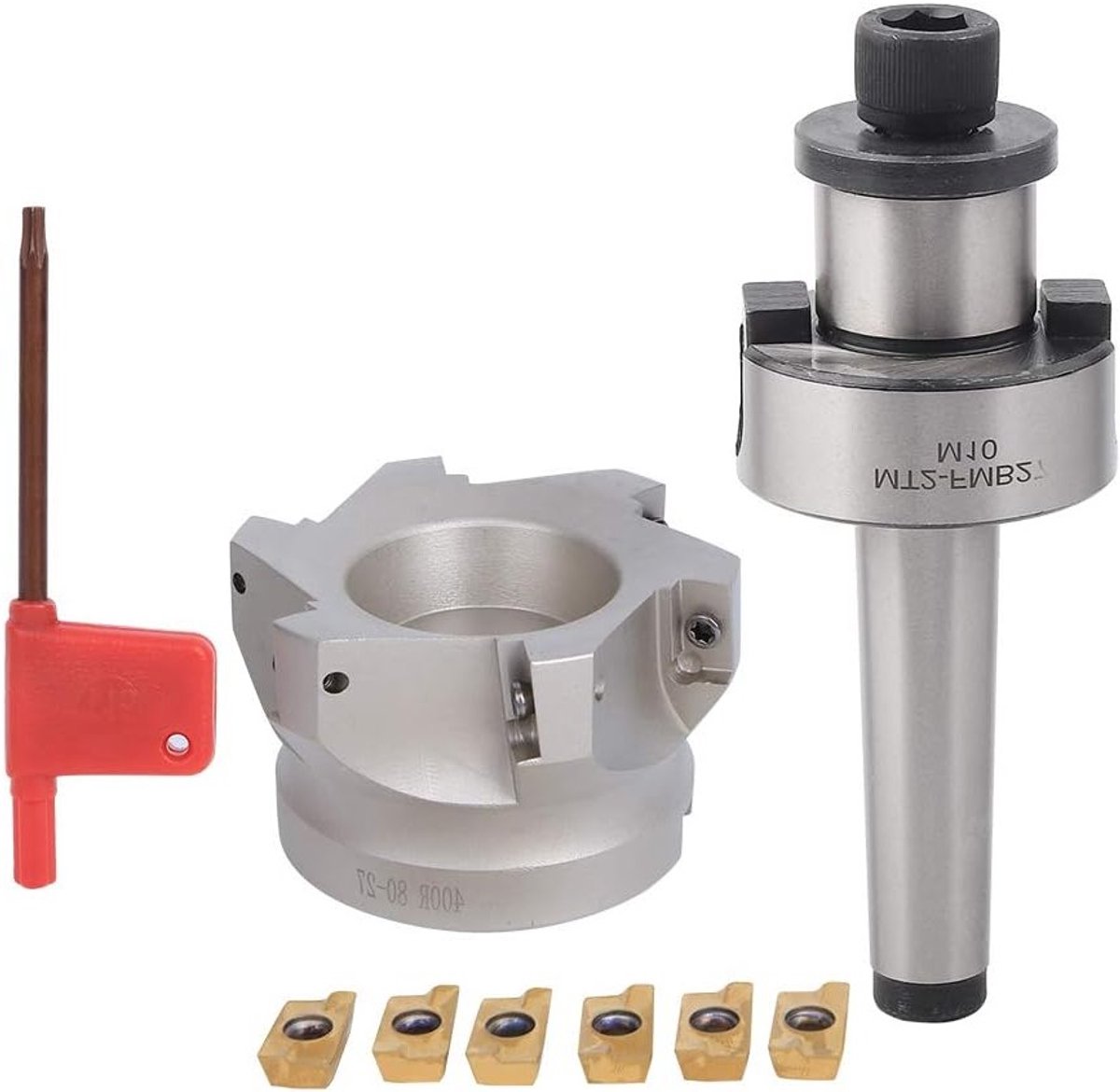 CNC Freesgereedschap Set met MT2-FMB27 Houder, 80-27-6 Fluitfrees en 6 Stuks 1604APMT Inserts voor Precisiefrezen