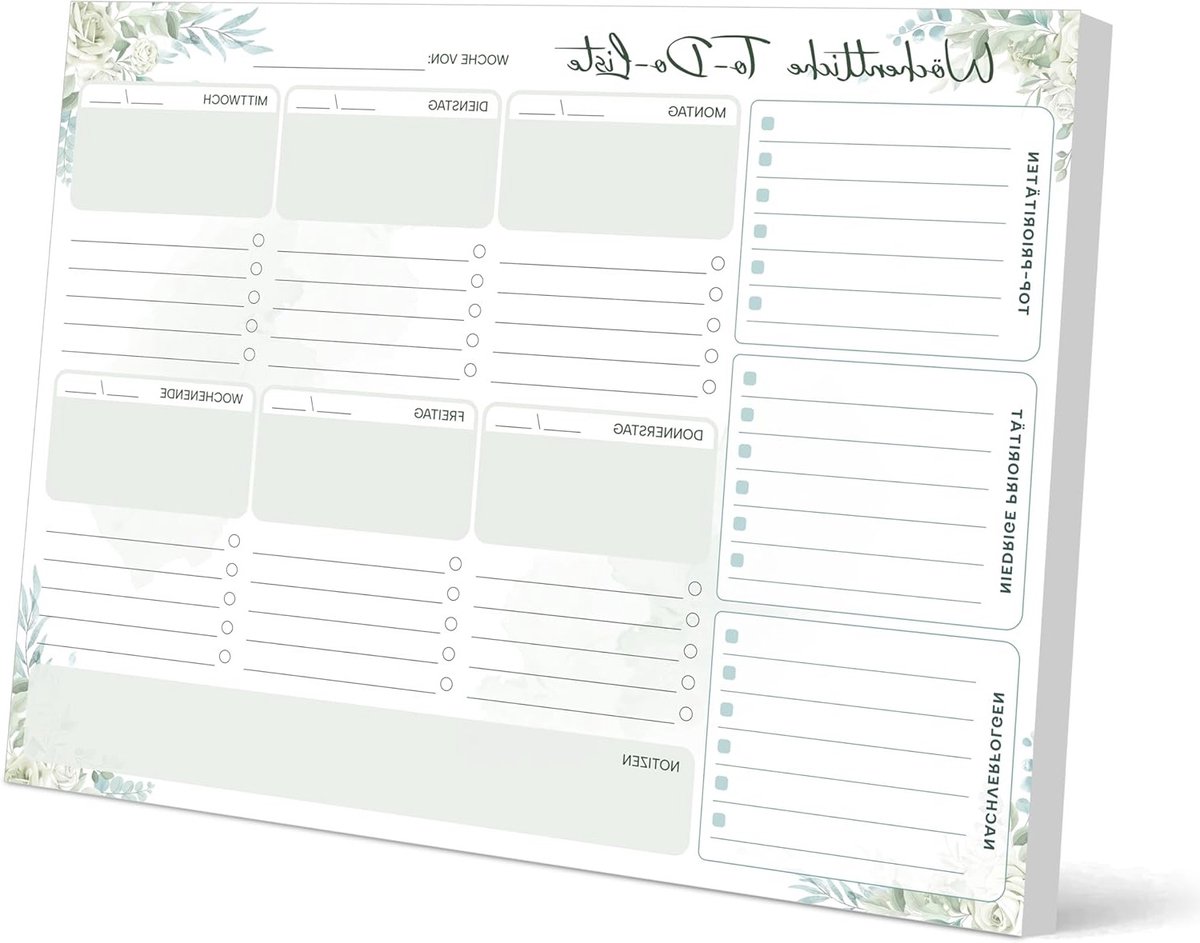 Wekelijkse Planner met Bloemenprint in Groen - Perfect voor Organisatie en Planning