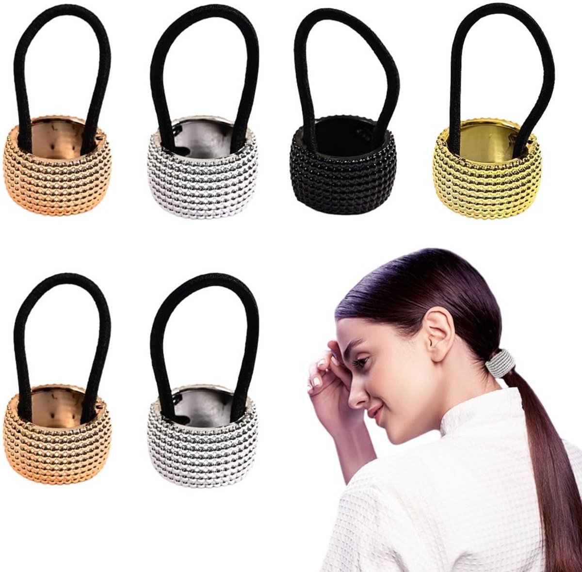 Dailygoods - Dailygoody - Paardenstaart elastische scrunchies - 6 stuks haarelastiekjes - Geschikt voor vrouwen en meisjes - Diverse kleuren - Punk en gothic stijl..