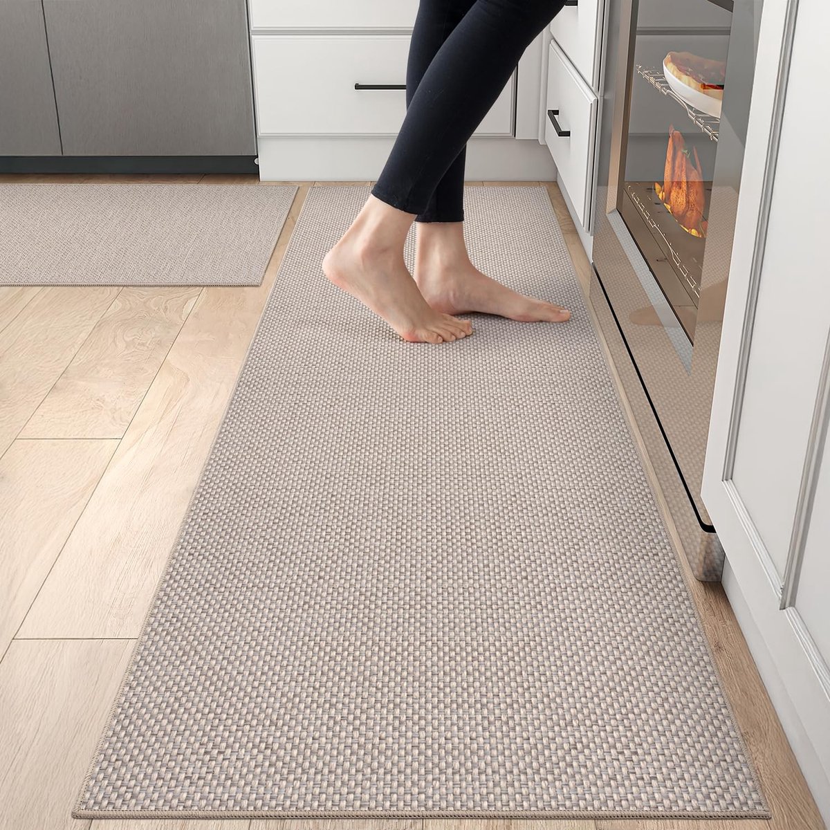 Dailygoods - Dailygoody - Keukenmat - Antislip - Wasbaar - Beige - Vloermat - Tapijtlopers set - Geschikt voor keuken en entree - 60 x 90 cm + 60 x 210 cm