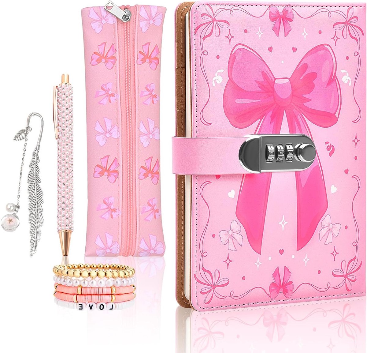 Geheime Dagboek met Slot en Tijdschrift Set, Inclusief Pennenhouder en Bladwijzer, Perfect Cadeau voor Meisjes van 8 tot 13 Jaar (5 Stuks)