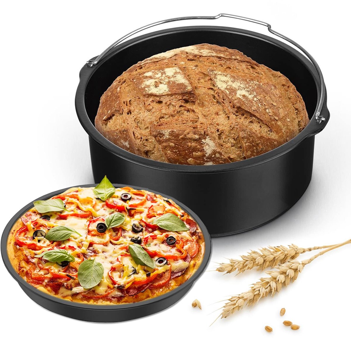 Dailygoods - Dailygoody - Airfryer Accessoires - Taart Vat en Bakvorm Set - Rood - Pizza Pan 8 Inch - Anti-aanbak - Geschikt voor Friteuse - Koolstofstaal
