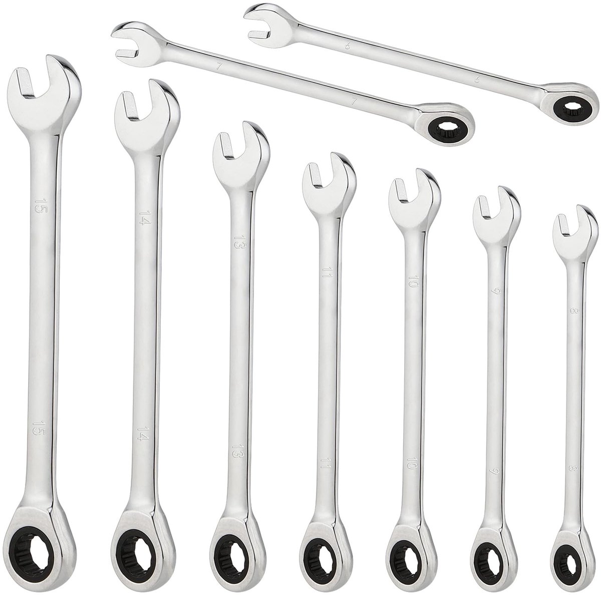 Dailygoods - Dailygoody - Ratelsleutelset - 9 stuks - Onderhoudswerk - Chroom - Ratelsteeksleutel - Voor hobbyisten en professionals - Chroom-vanadium staal
